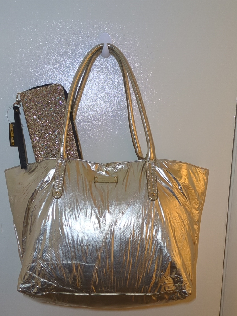Michael Kors Metallic Gold Tote Bag With Gold Glitter Wallet NOW ONLY $35